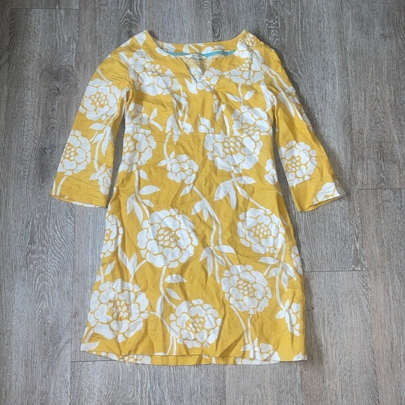 Boden Yellow and White Floral Dress linen size 4 - Picture 2 of 6